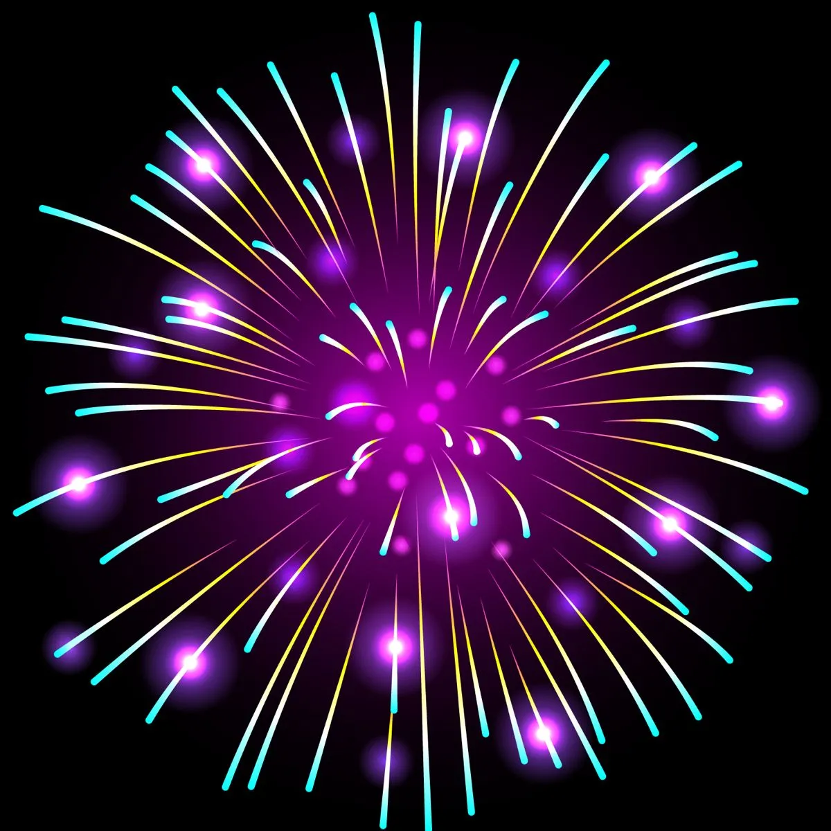 Purple and blue fireworks exploding in radial patterns