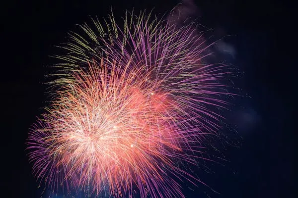 Radiant Pink and Green Fireworks Bursting in the Night