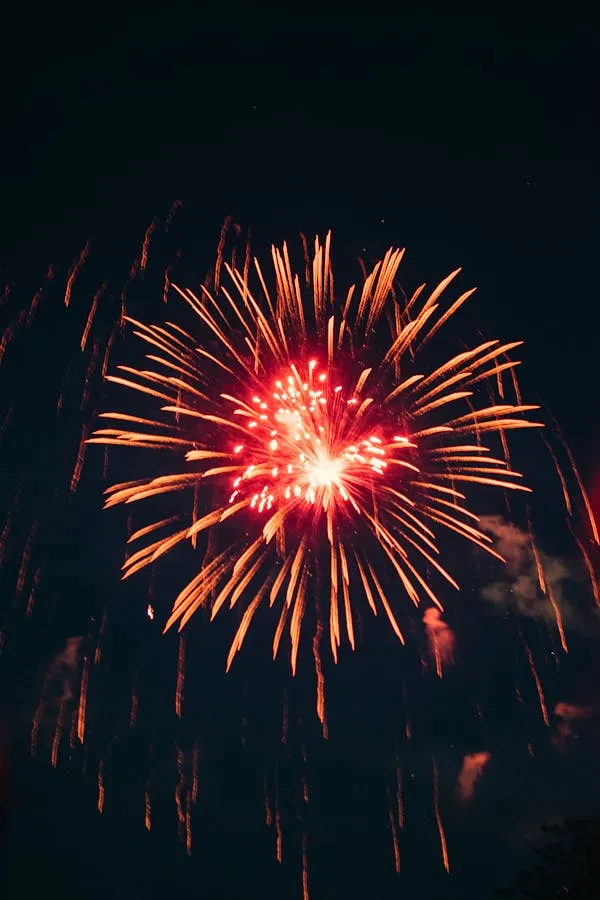 Red Fireworks Exploding with Intensity and Brightness