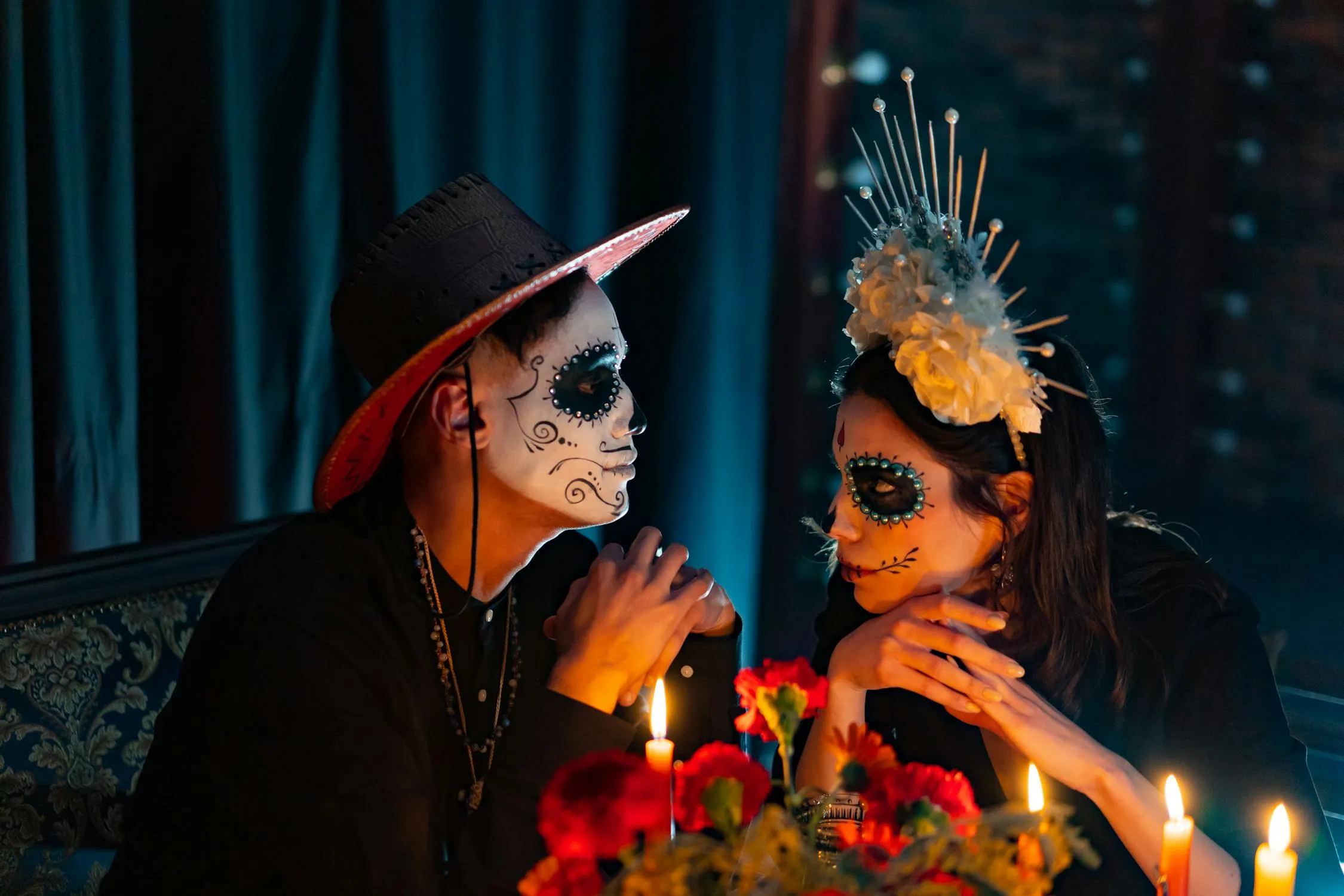 Romantic Day of the Dead Celebration with Candles Wallpaper
