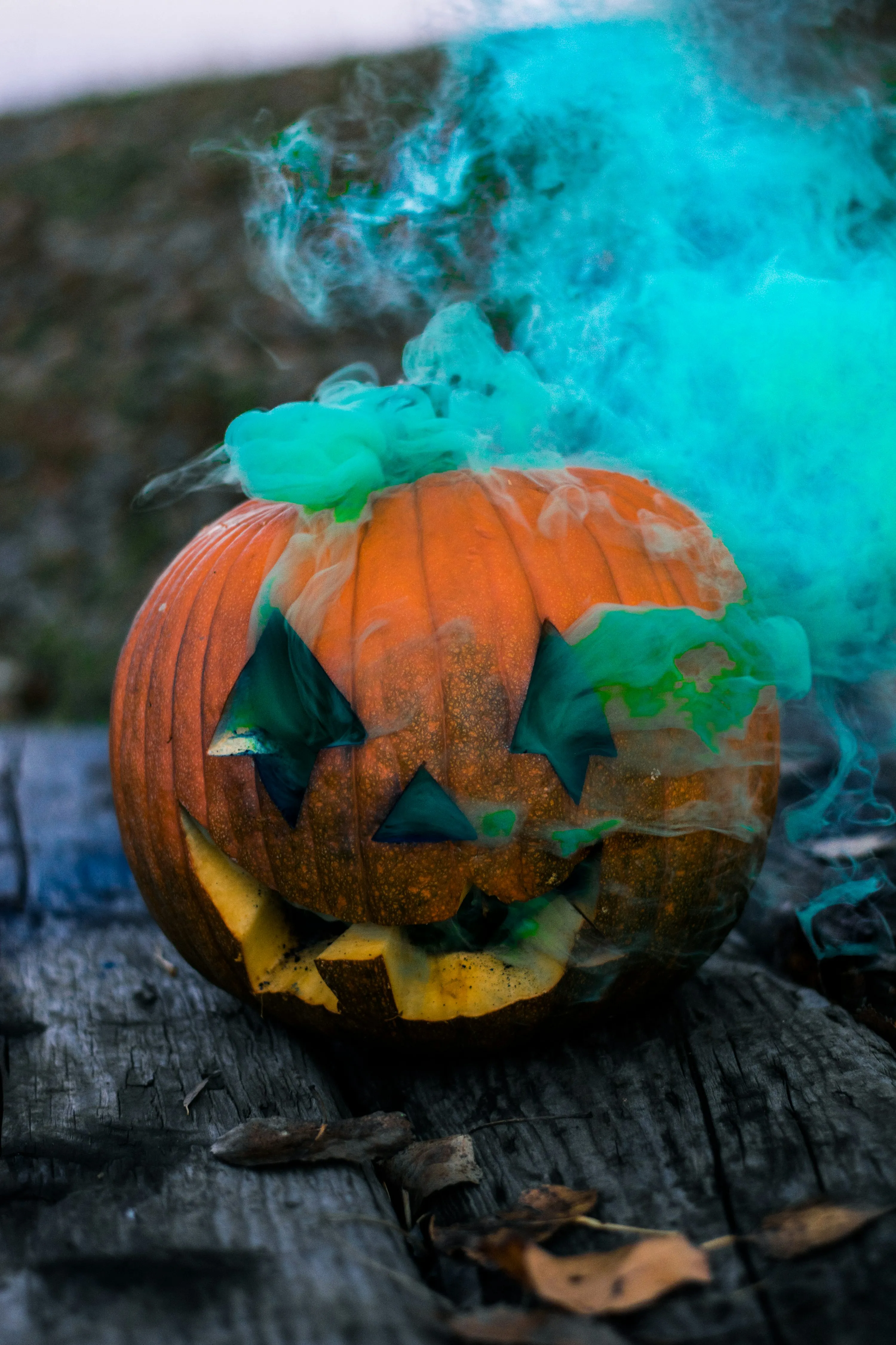 Rotting Pumpkin with Blue Smoke For Halloween Effect Image
