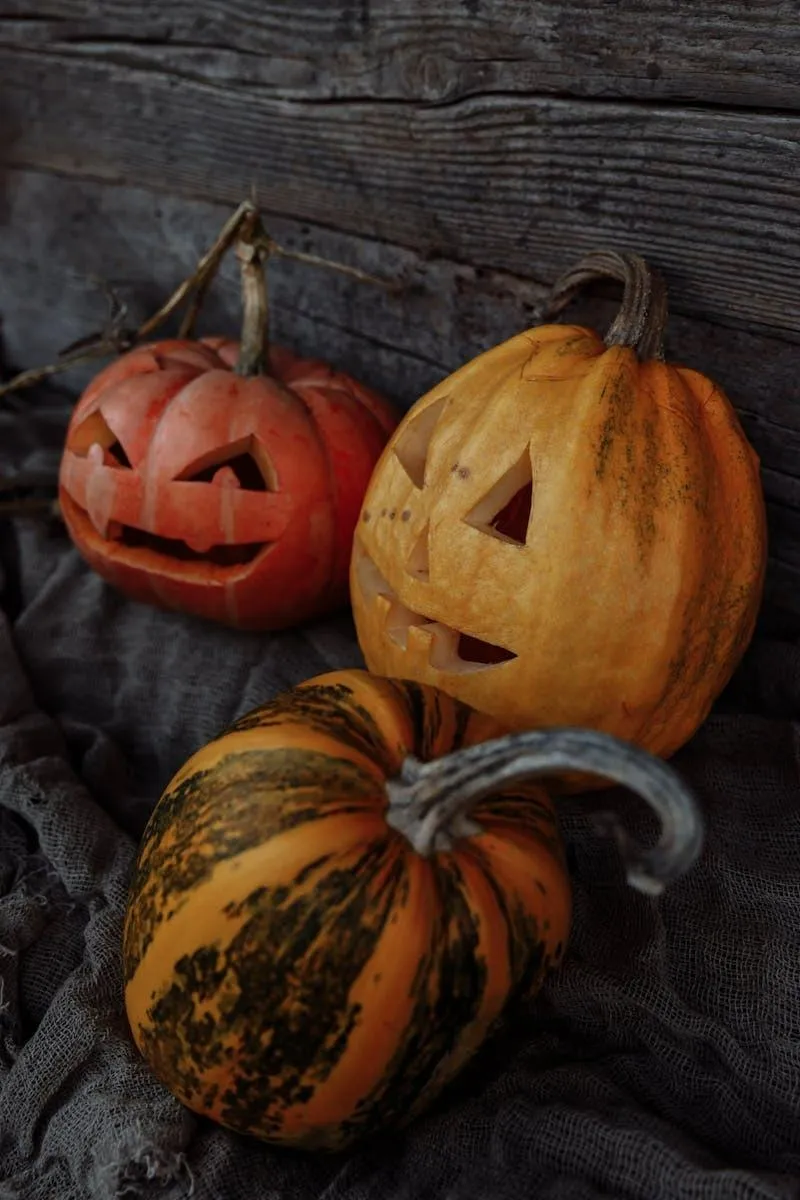Rustic Fall Pumpkins on Wooden Table in Natural Light