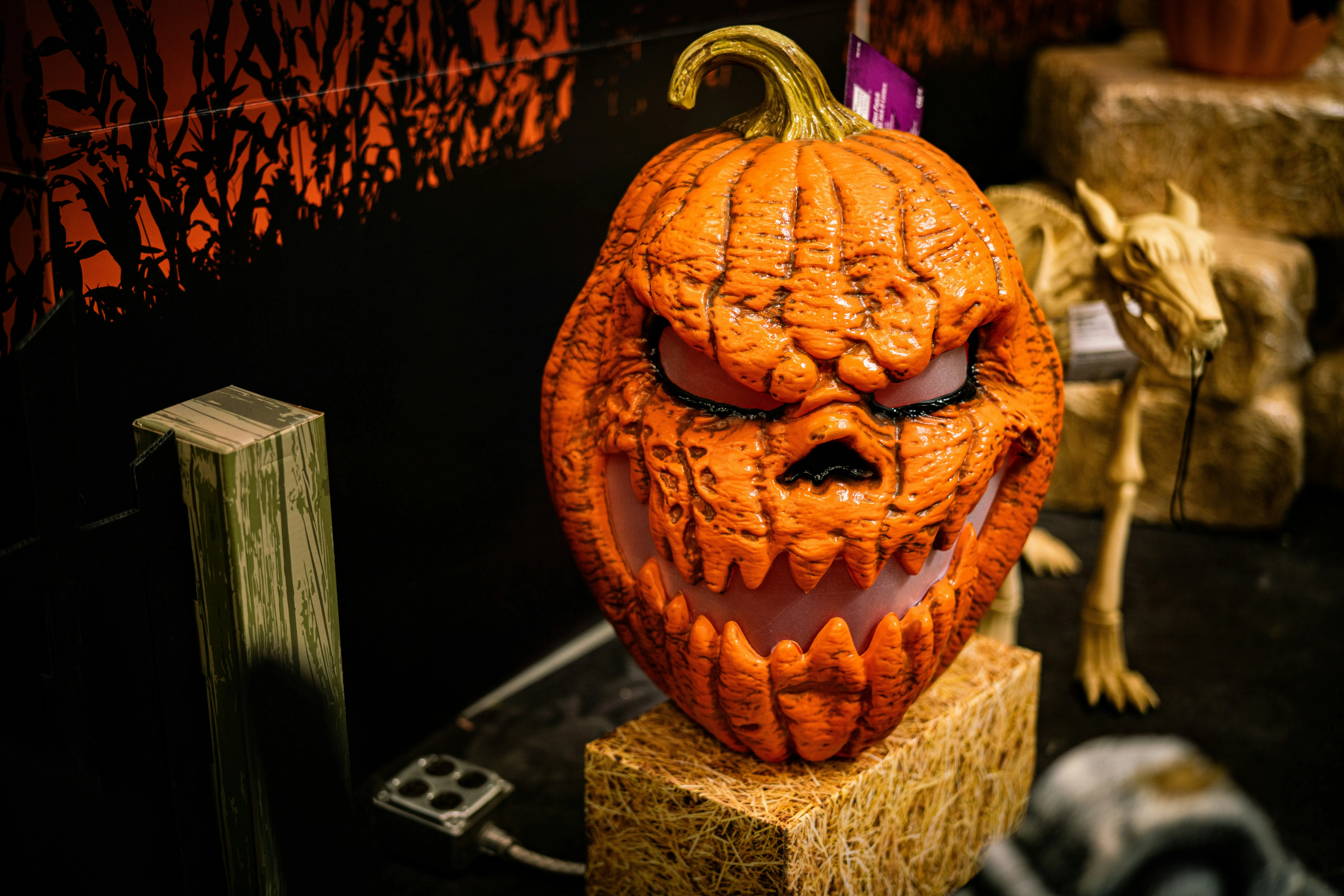 Scary Carved Pumpkin Jack O Lantern with Lights Image
