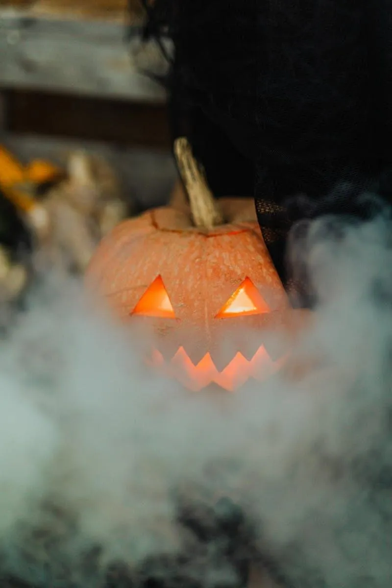 Scary Face Pumpkin in Foggy Halloween Atmosphere HD