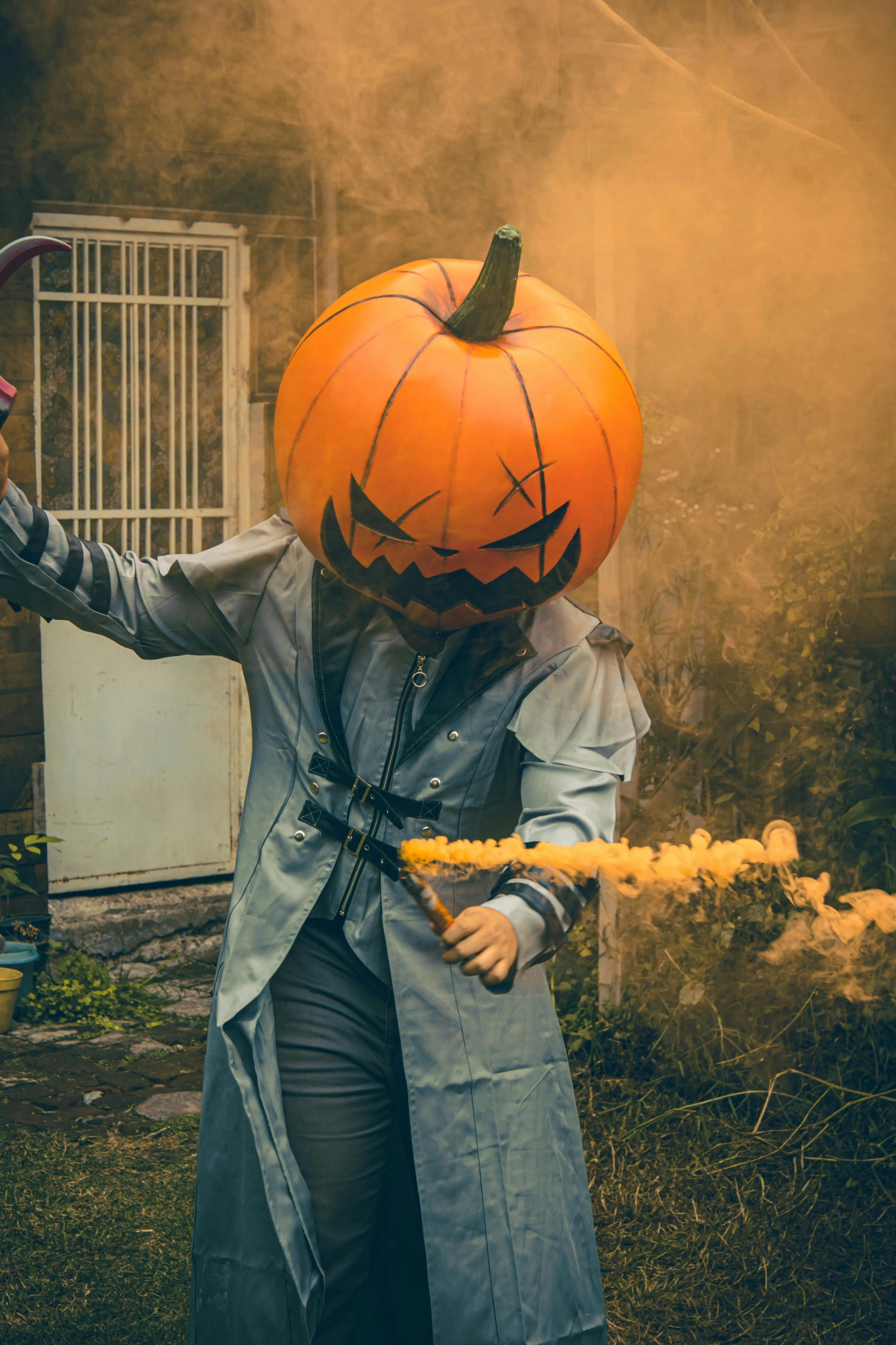 Scary Halloween Festival Pumpkin Costume with Smoke Effect