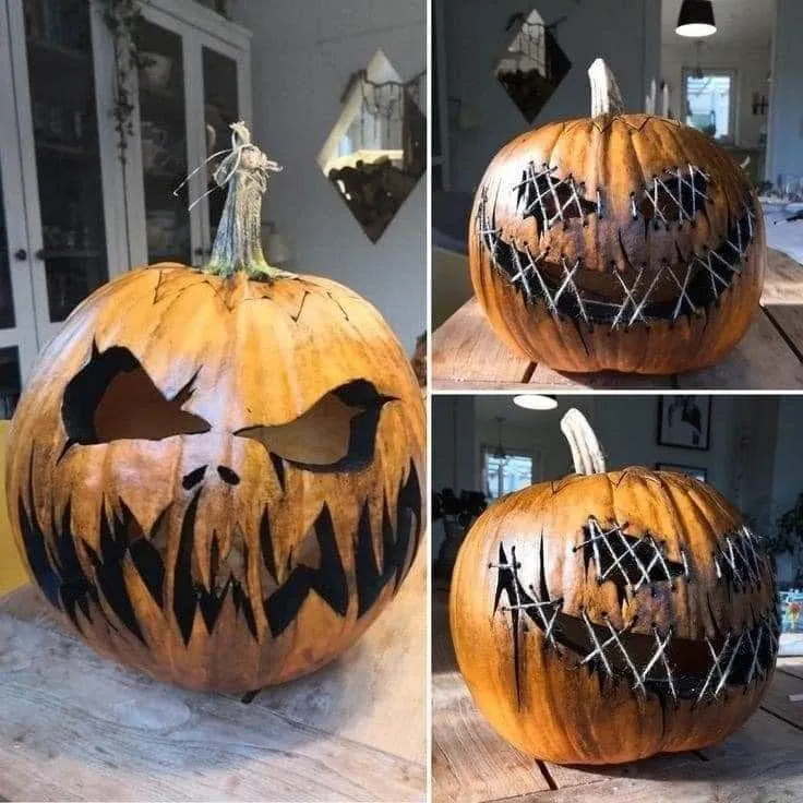 Scary Pumpkins with Black Drips For Halloween Decoration