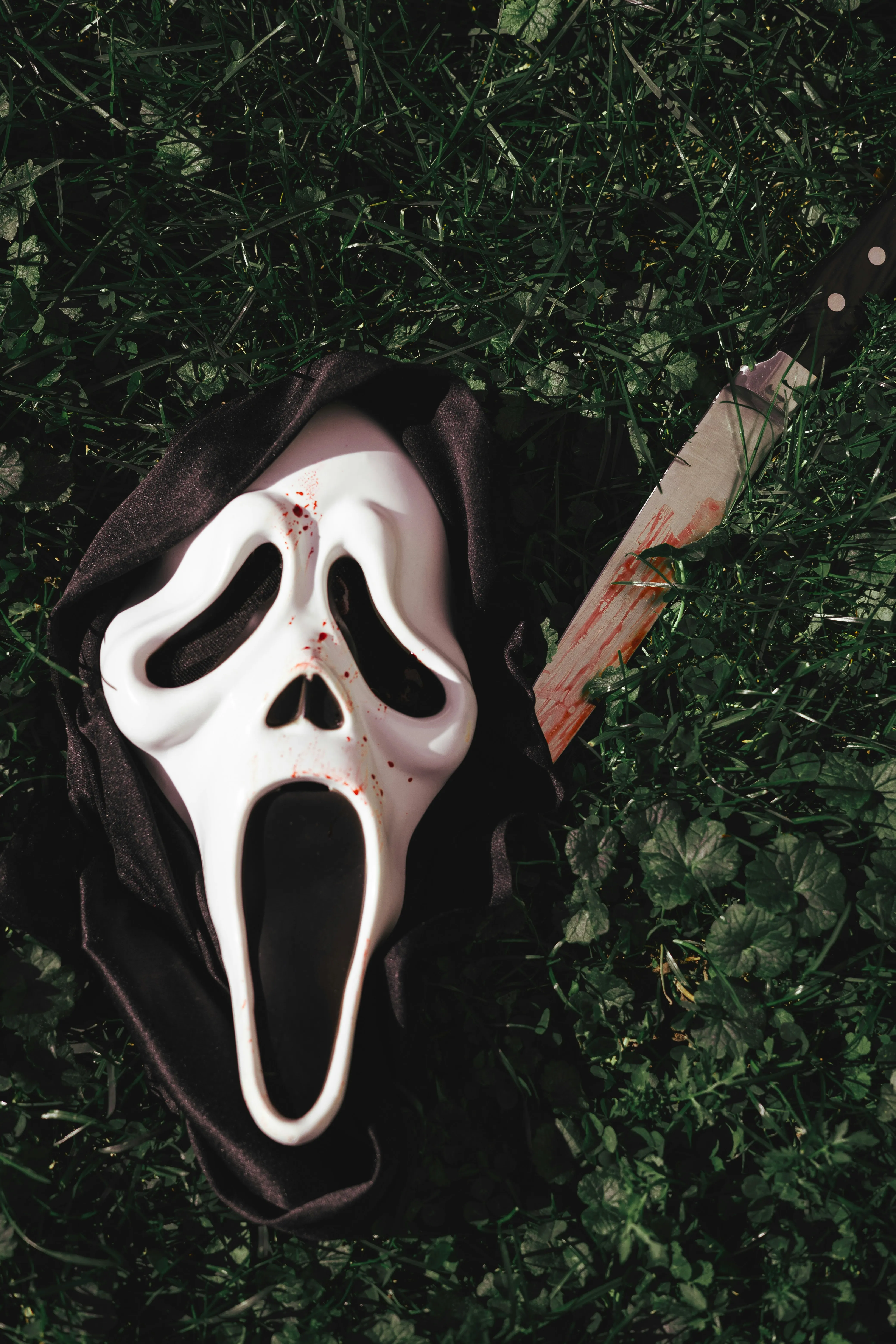 Scream Mask Hanging on Tree at Spooky Halloween Event
