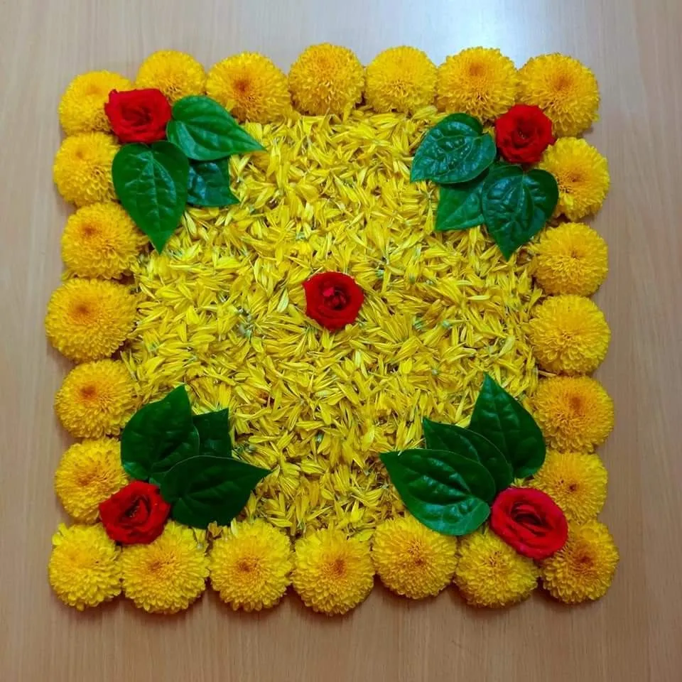 Simple and square pookolam design for Onam festival image