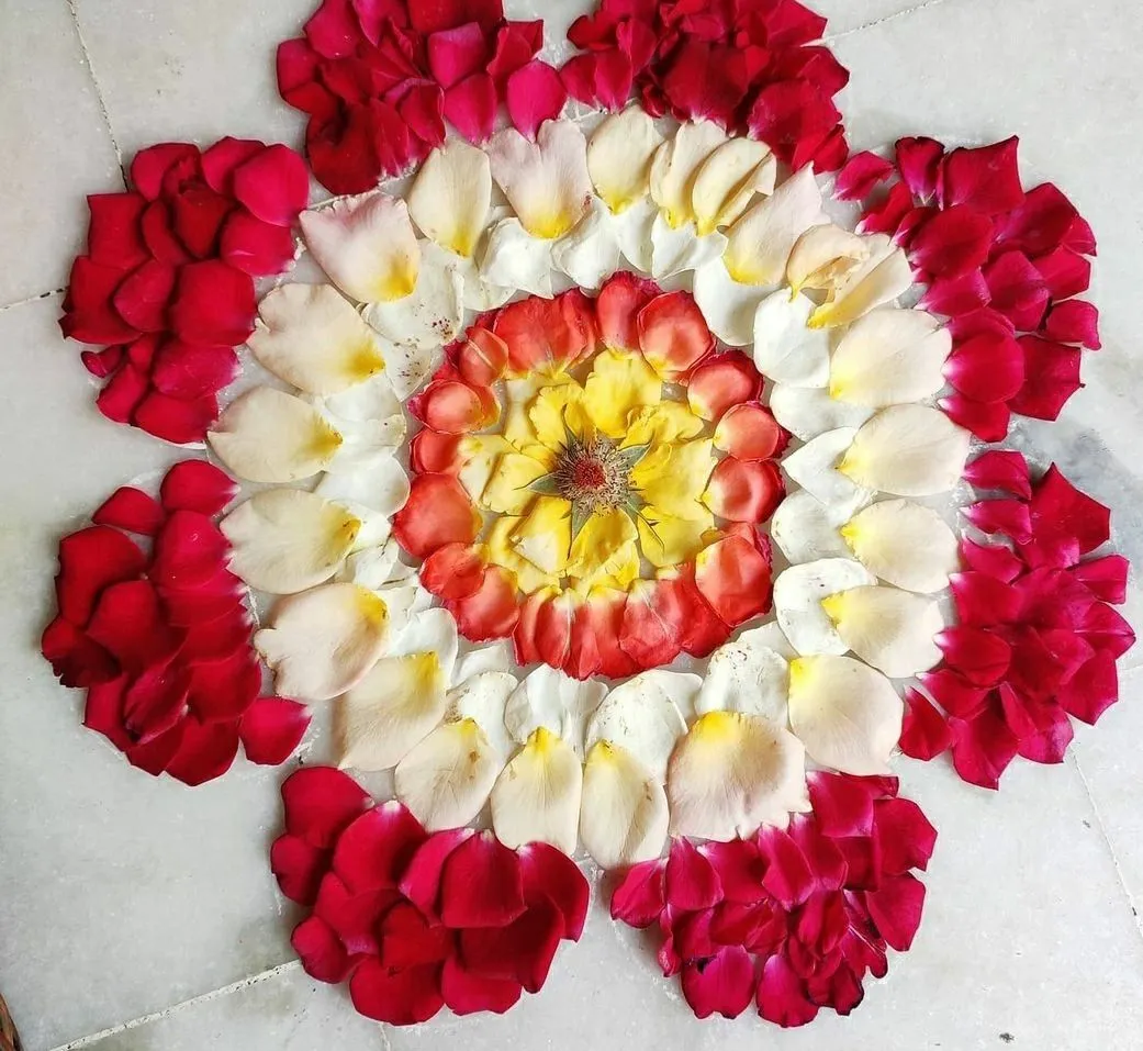 Simple colourful rose petal Athapookolam design HD image