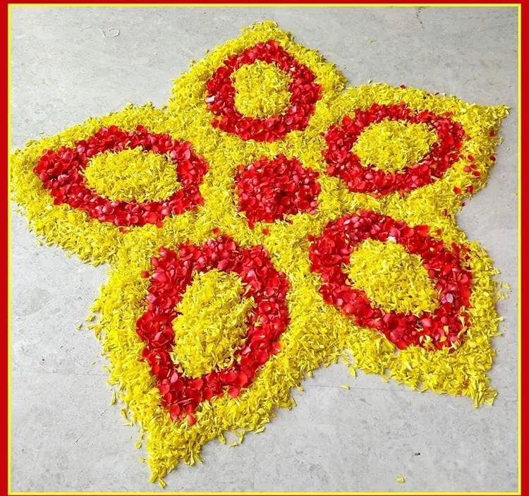 Simple flower pattern Onam kolam design with Floral Petals