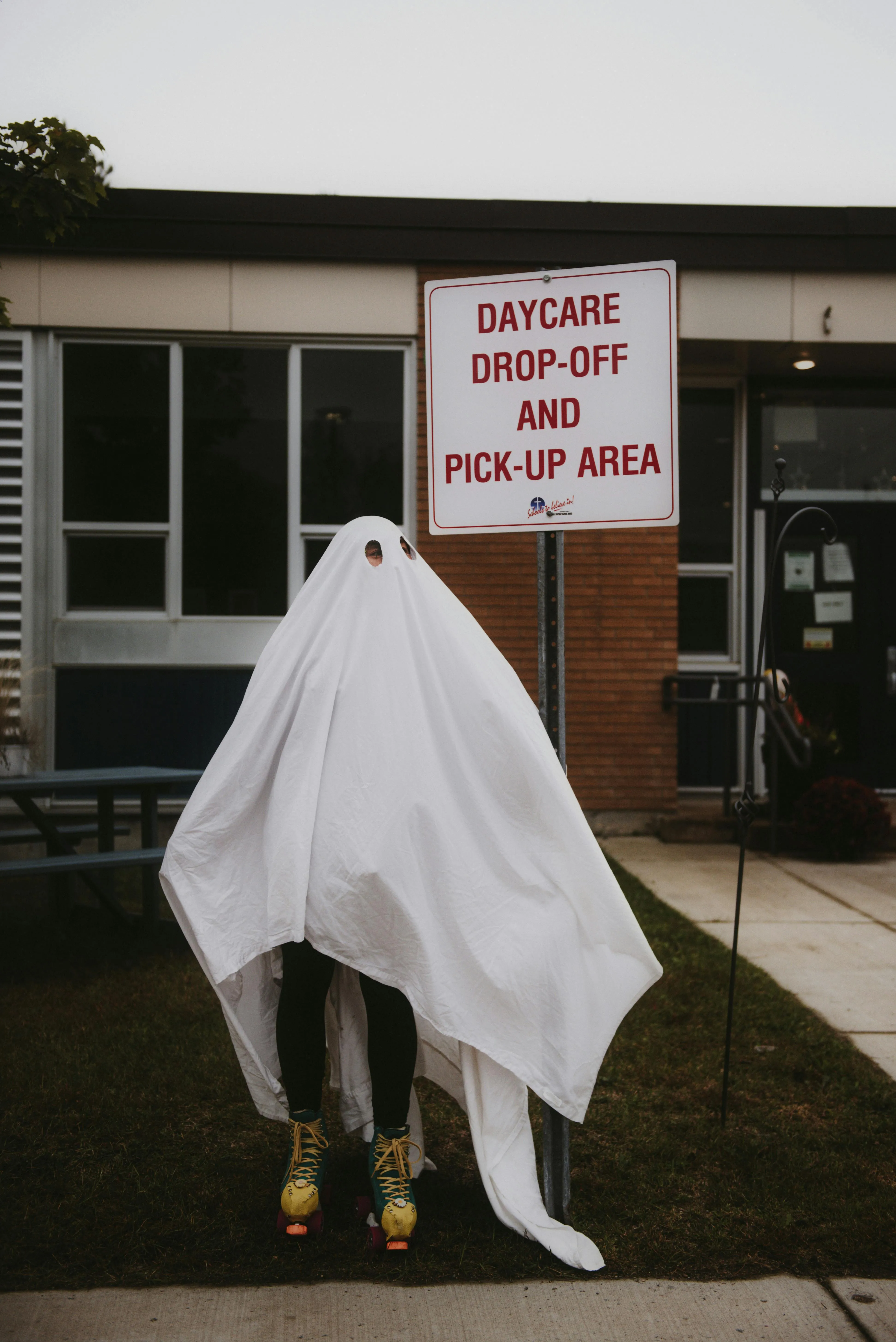 Simple Ghost Costume Walking Outdoors at Halloween HD