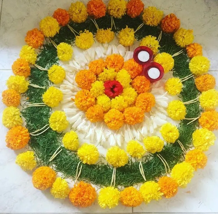 Simple Marigold rangoli for Onam festival free wallpaper