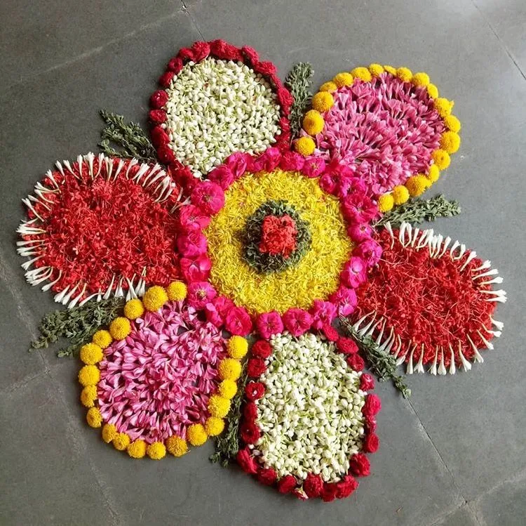 Simple rounded colourful flower design Athapookolam image