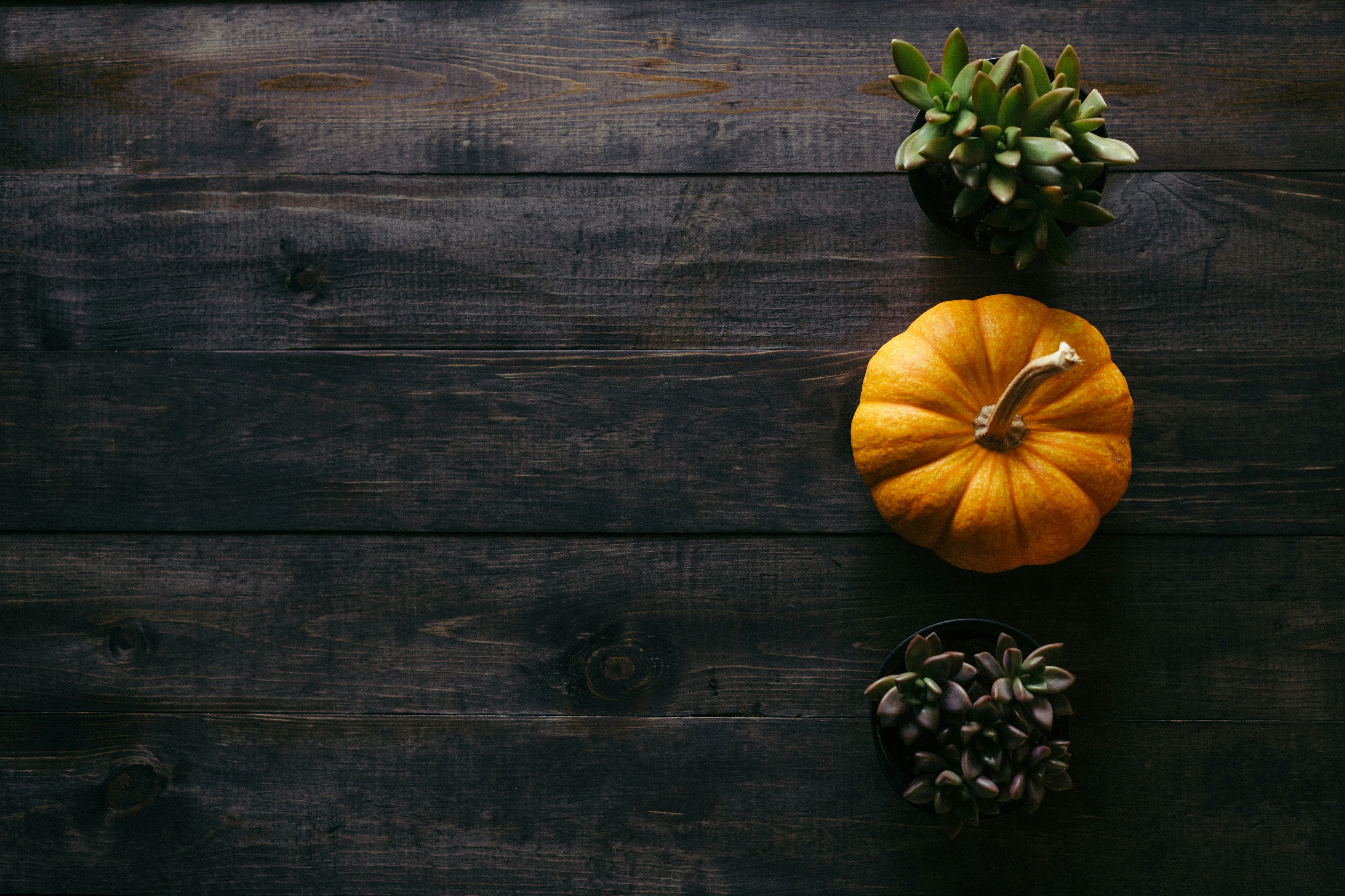Single Yellow Pumpkin Displayed on Dark Wooden Table Iimage