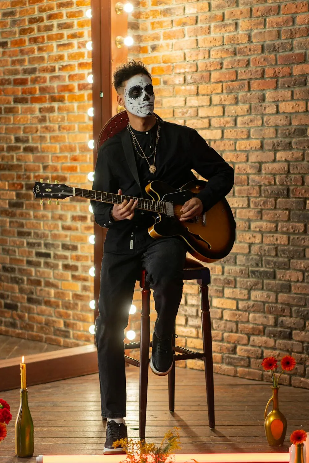 Skilled Guitarist Performing at Halloween Festival