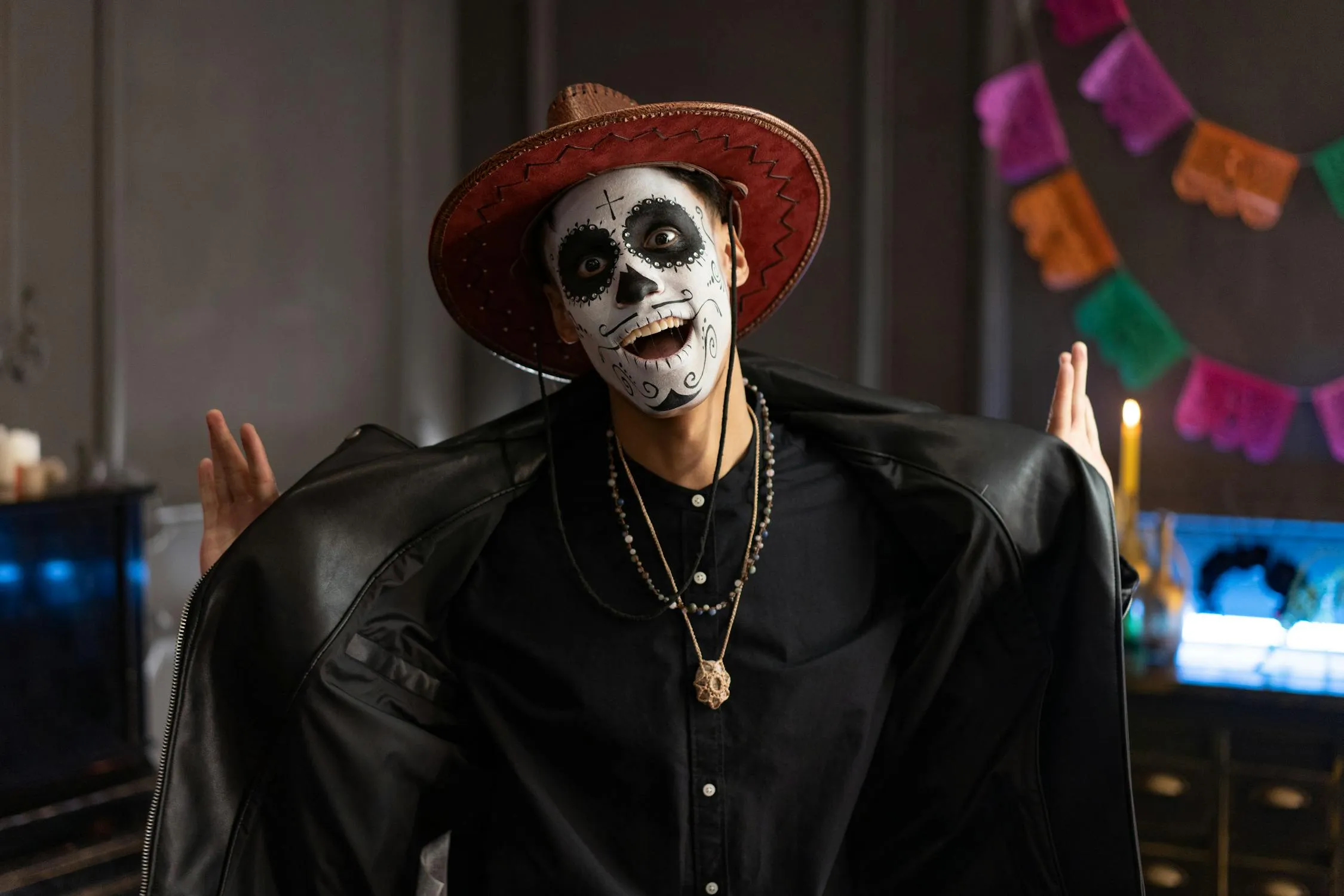 Skilled Performer Wearing Sugar Skull Costume Halloween