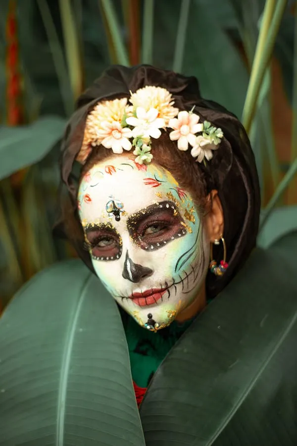 Skull Makeup and Green Leafy Background Wallpaper HD