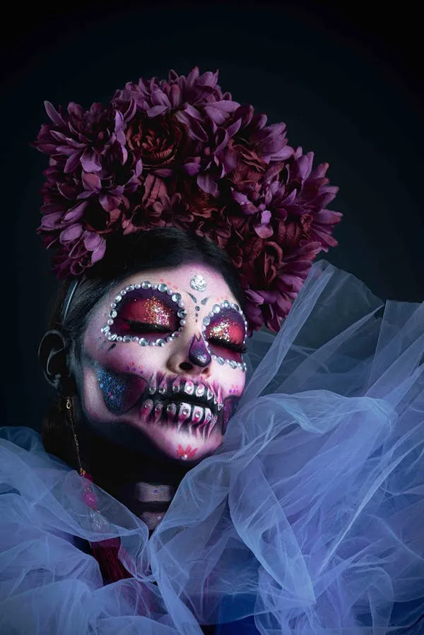 Skull Makeup with Flower Crown in Halloween Festival