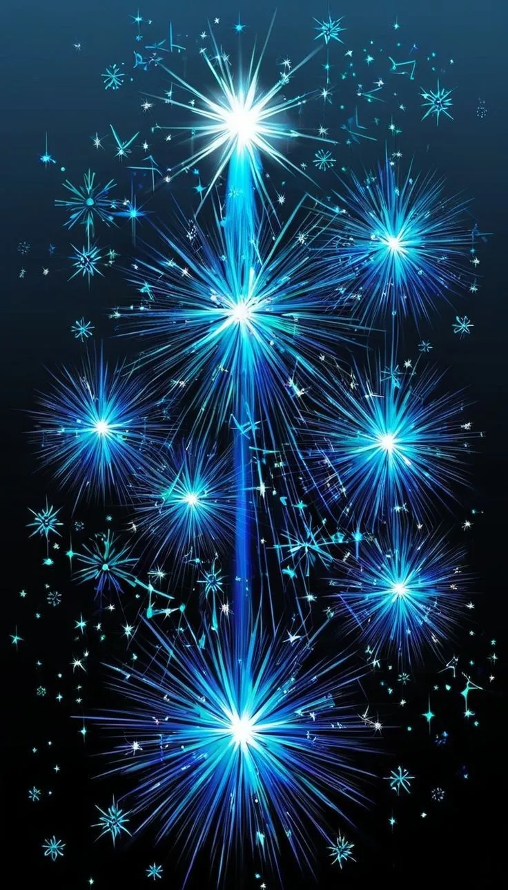 Sparkling blue and white fireworks against the night sky