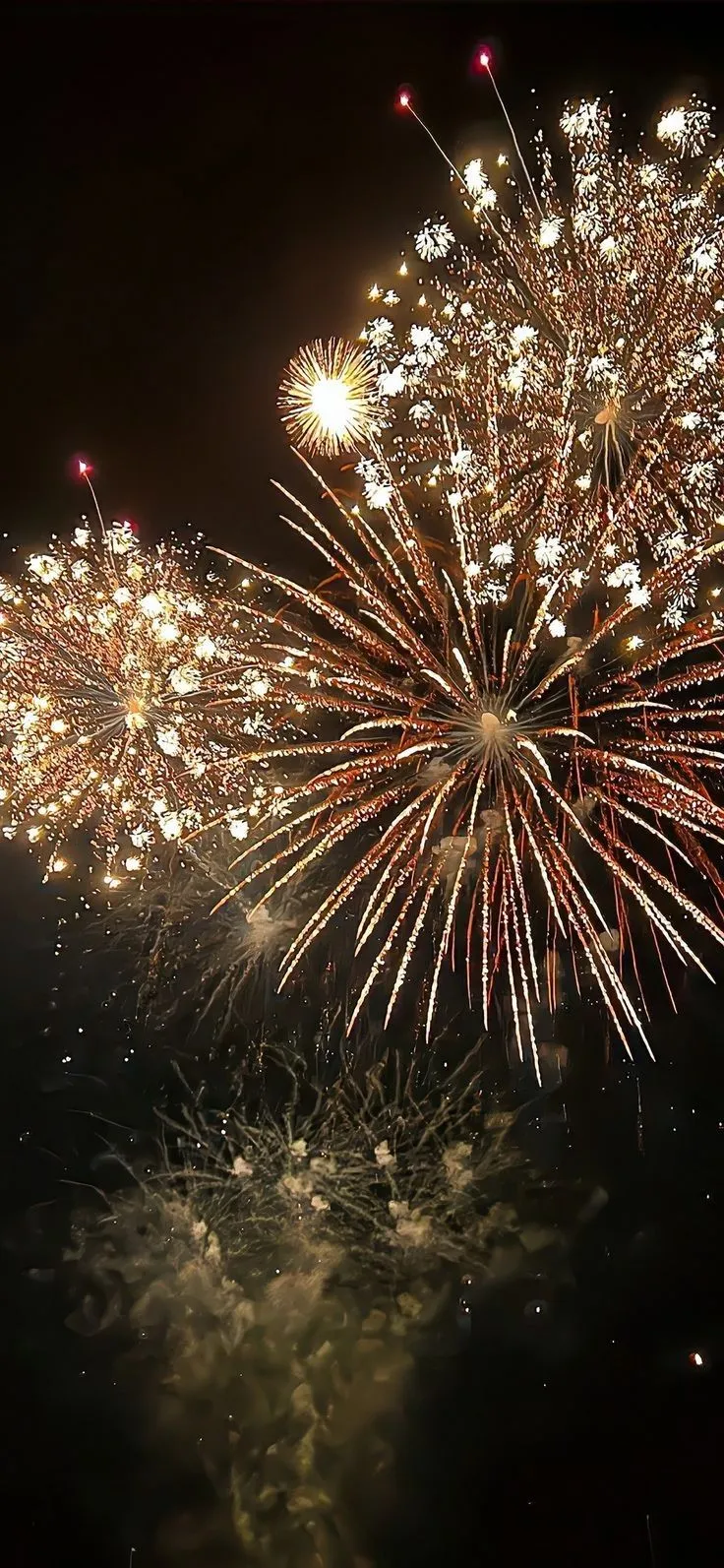 Sparkling colorful fireworks bursting brightly in dark sky