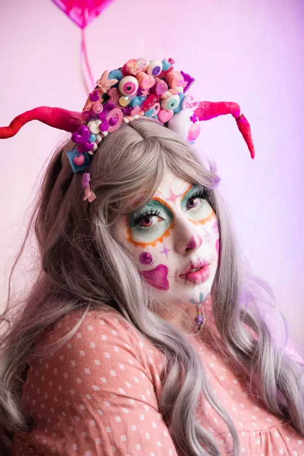 Sparkling Halloween Makeup with Pink Glitter and Look