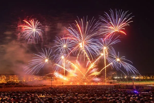 Spectacular Firework Show over City Skyline at Night