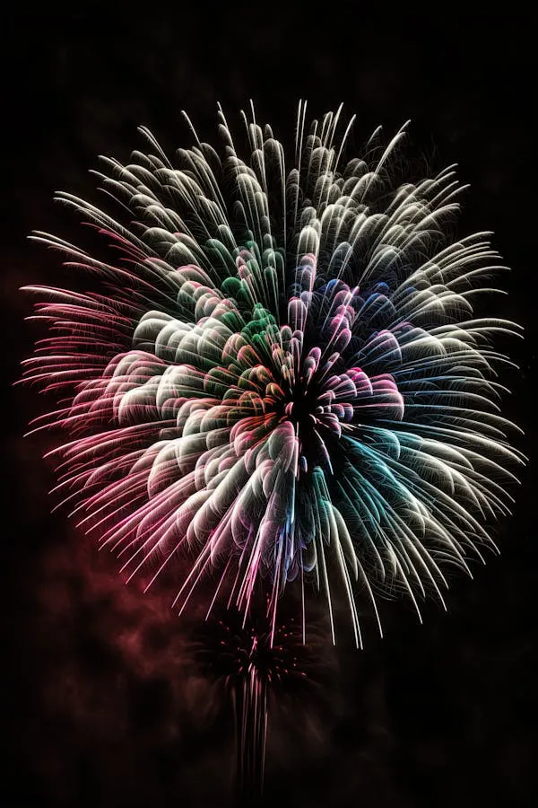 Spectacular Fireworks in Red Blue and Green Tones iimage