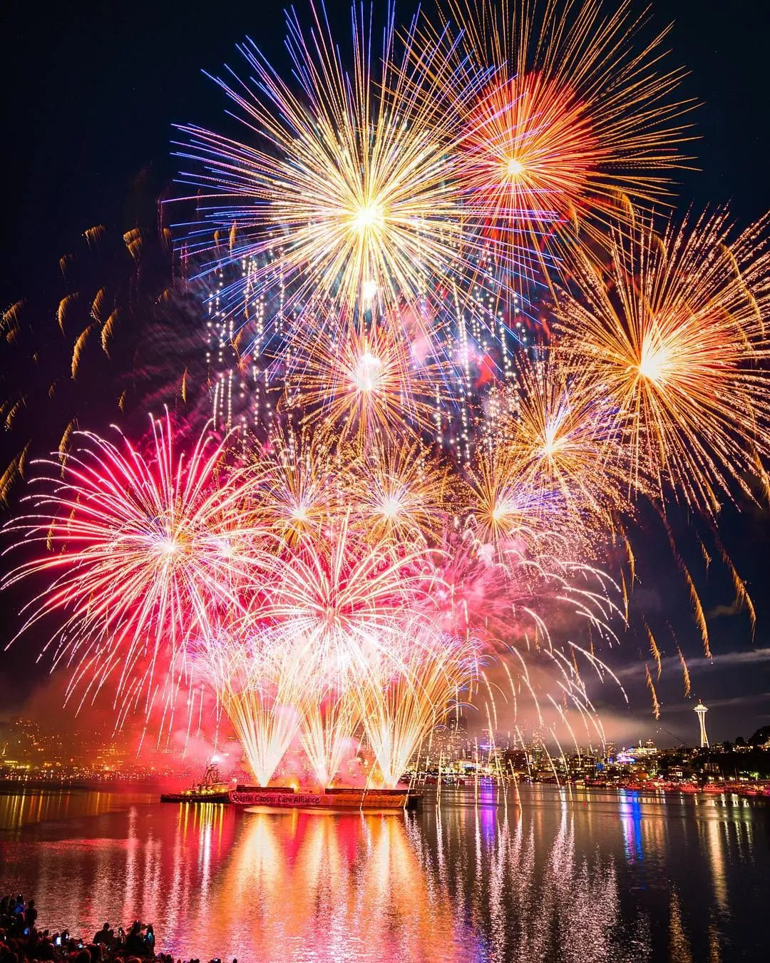 Spectacular Fireworks over A Calm Waterfront View image
