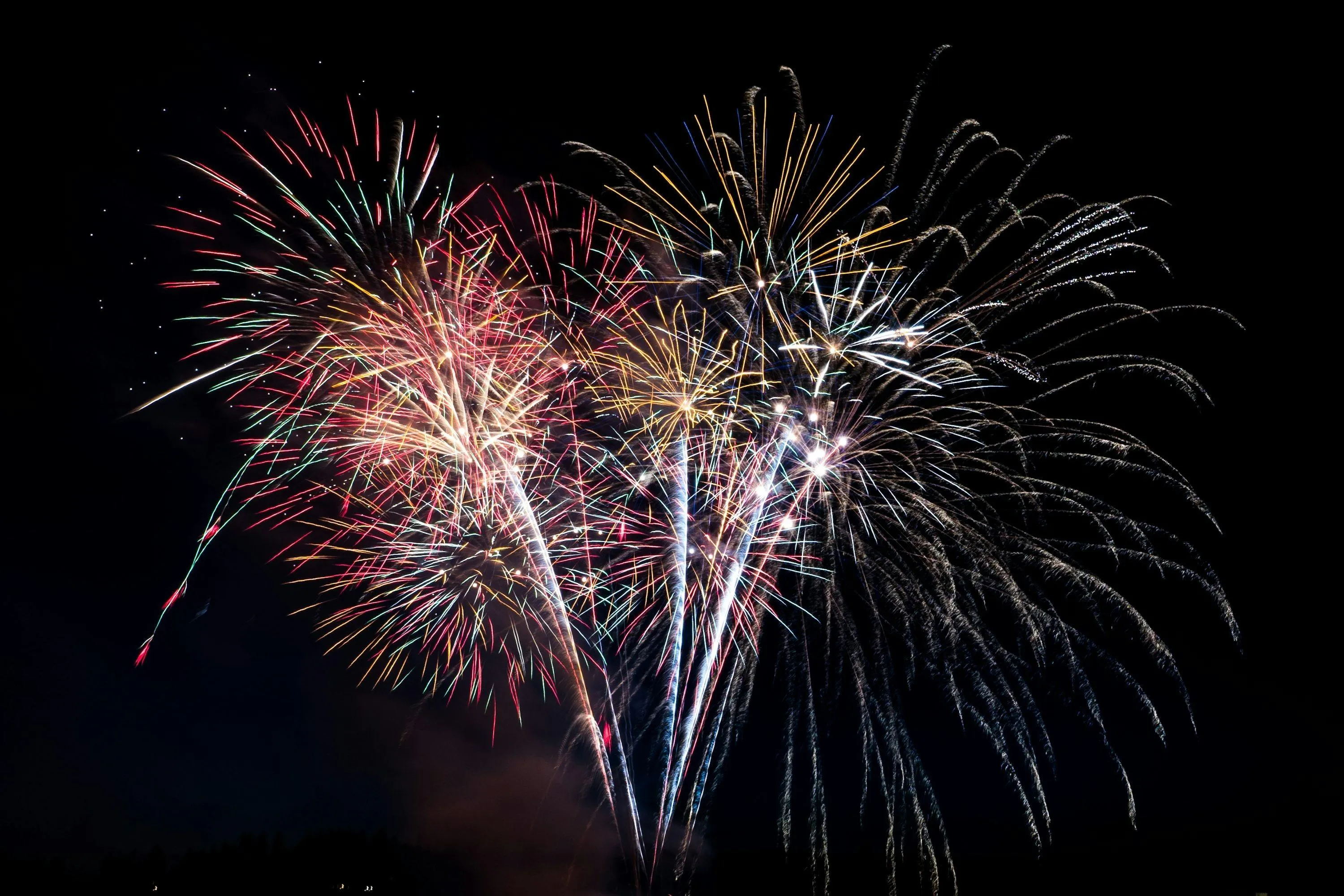 Spectacular spread of multi coloured fireworks at night