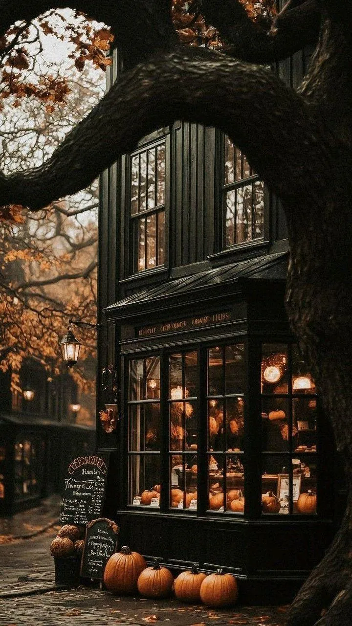 Spooky Dark House with Pumpkins and Glowing Windows