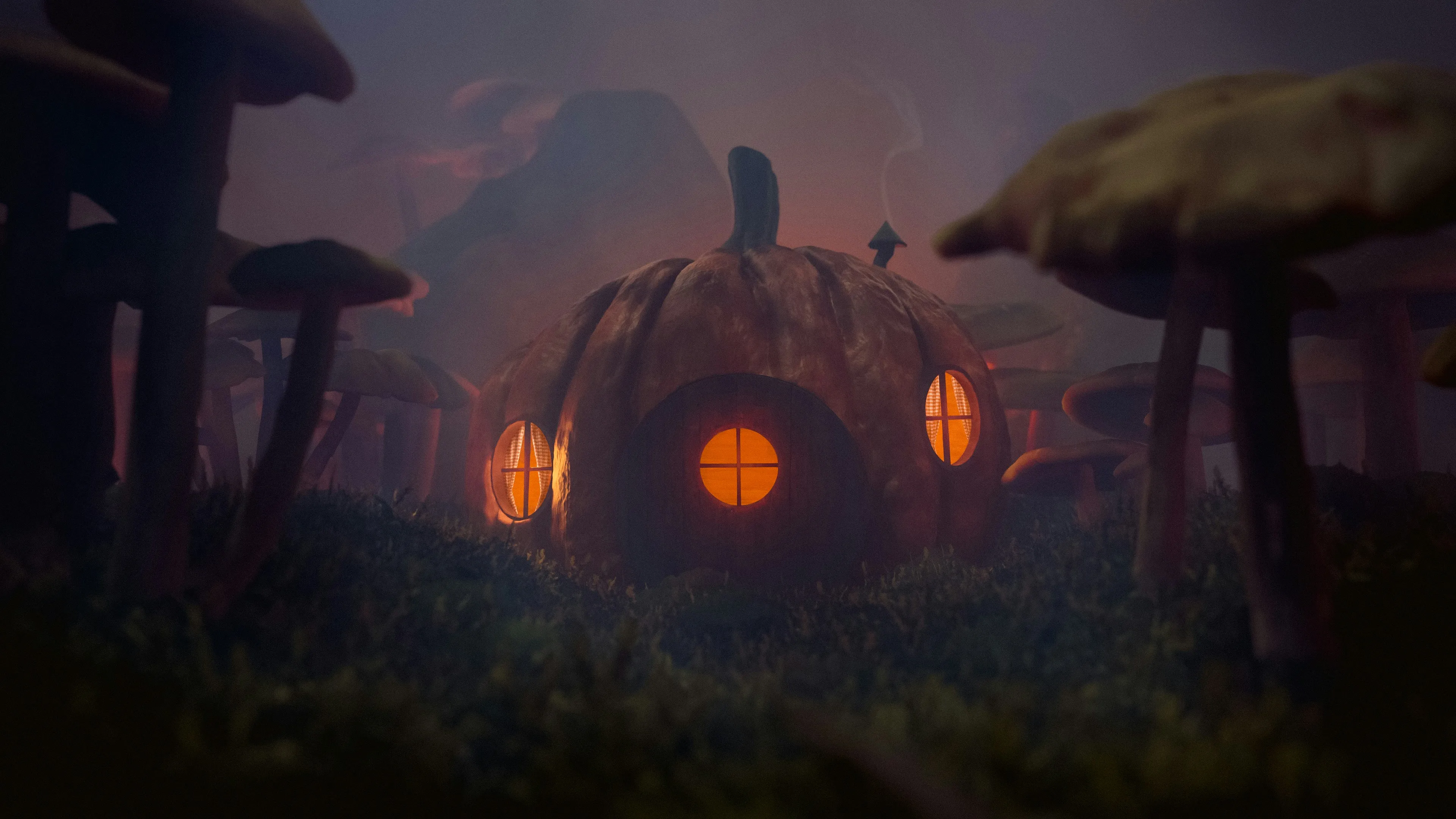 Spooky Halloween Pumpkin House Scene HD Free Wallpaper