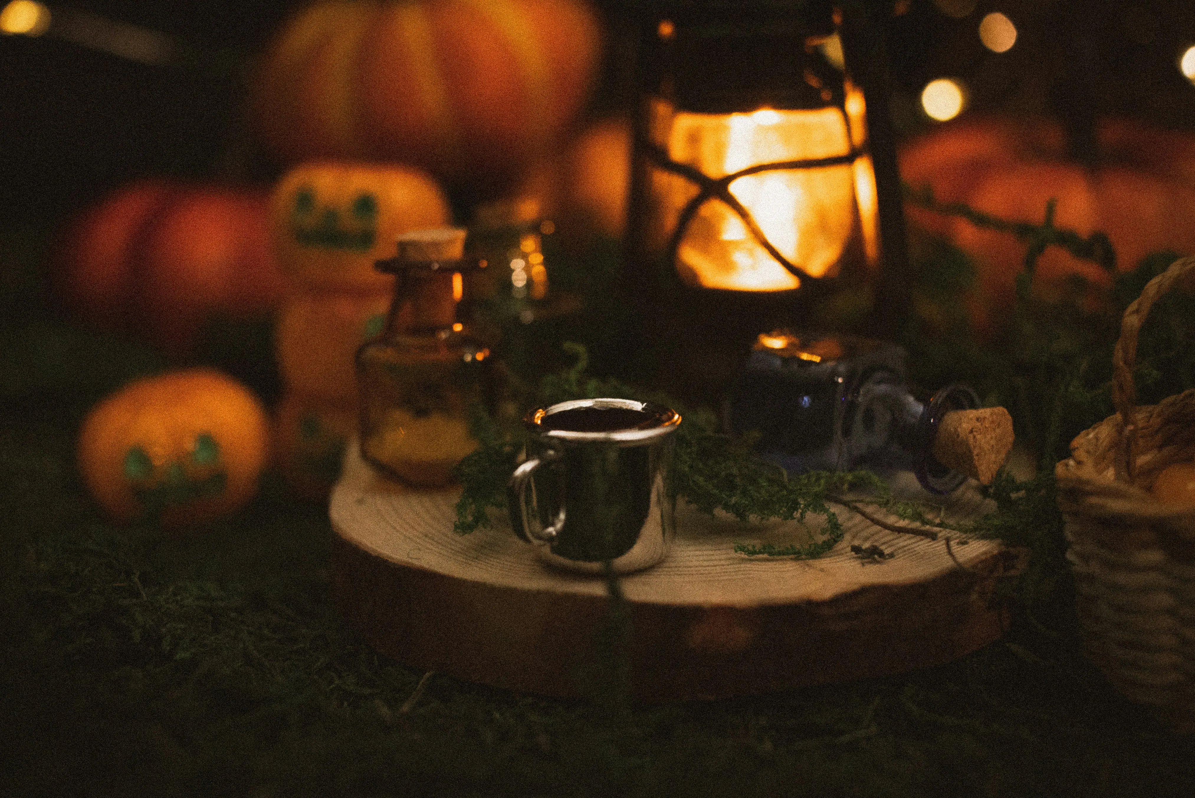 Spooky Halloween Pumpkin Setup with Candlelight Glow Image