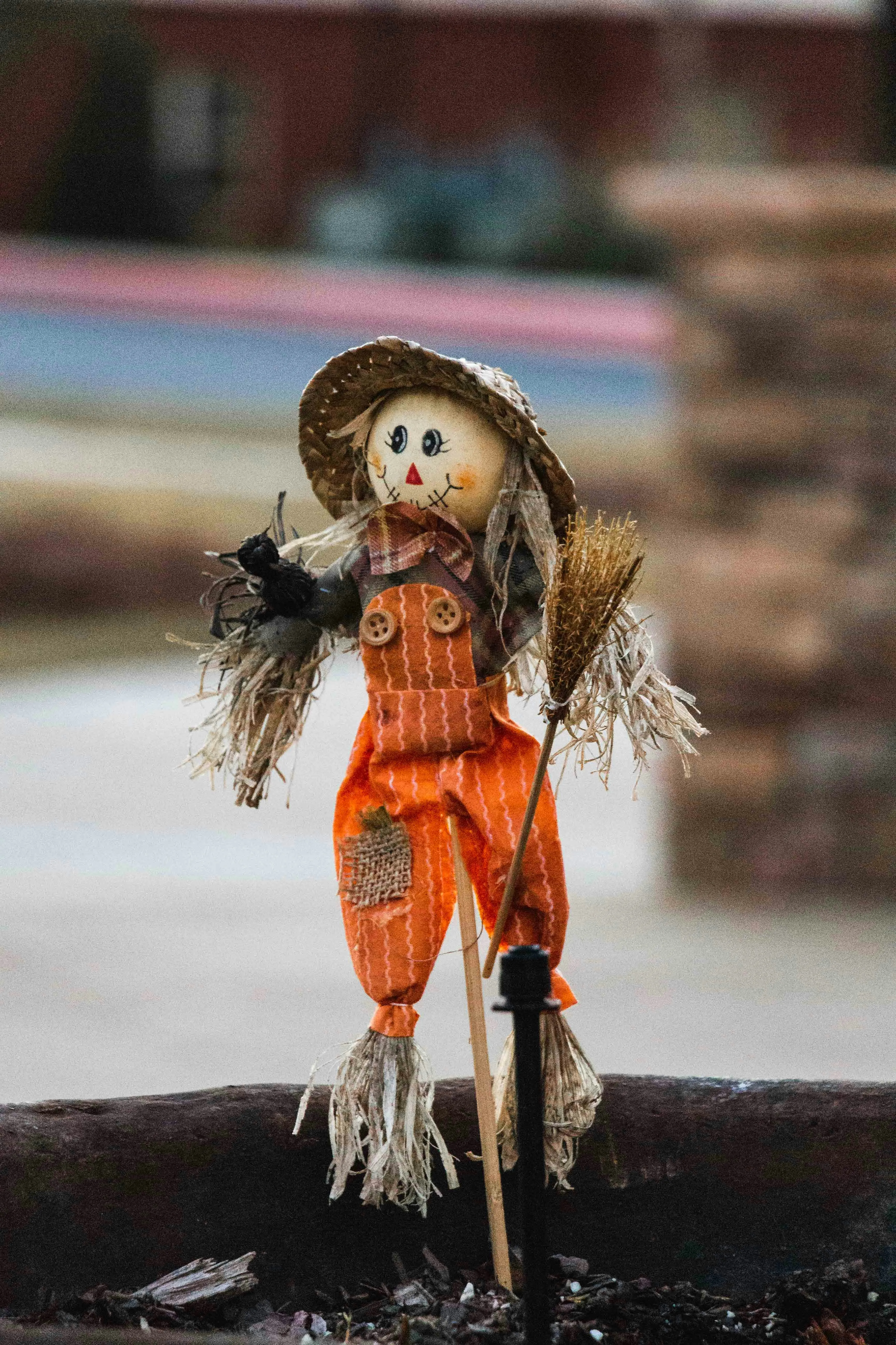 Spooky Scarecrow Halloween Decoration on Wooden Stand