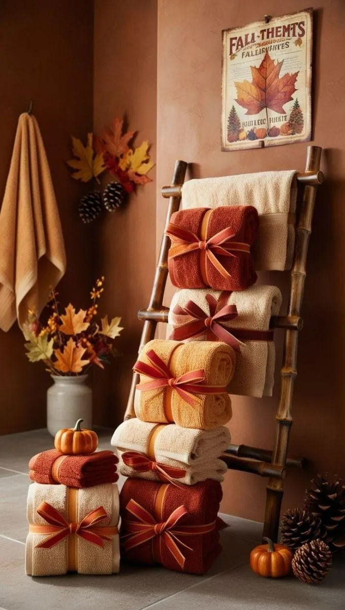 Stacked Gift Boxes and Autumn Leaves in Cozy Room Wallpaper