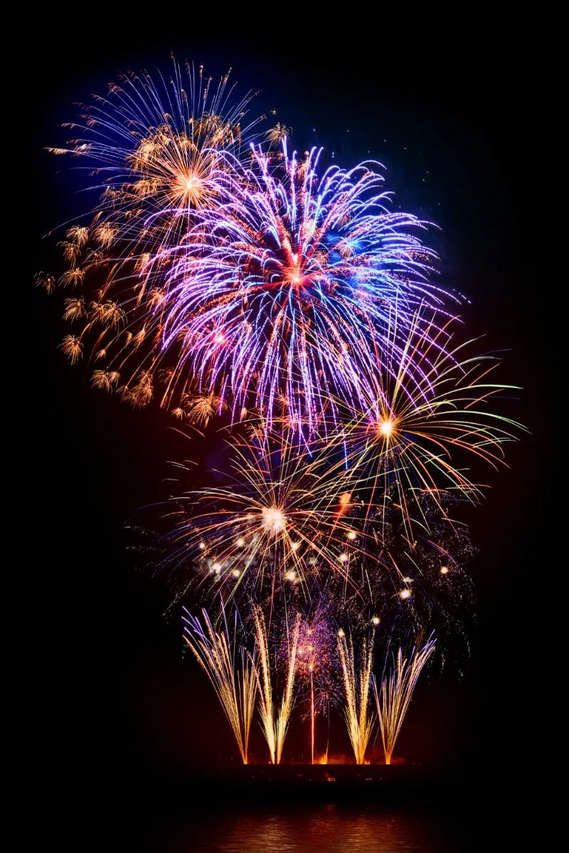 Striking grand display of bright fireworks lighting the sky