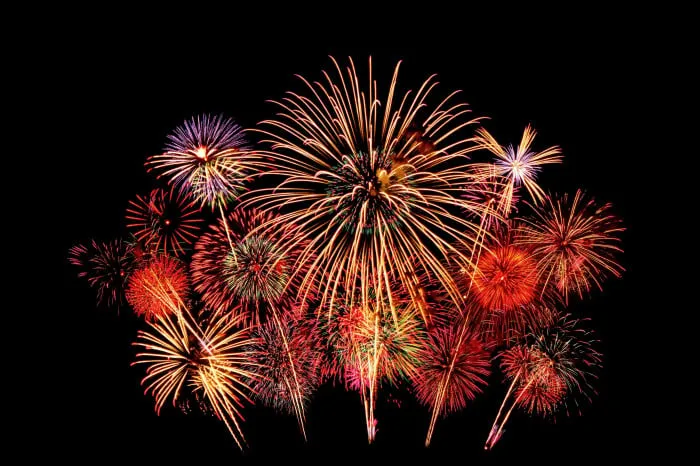 Striking Multi colored fireworks bursting in the night sky