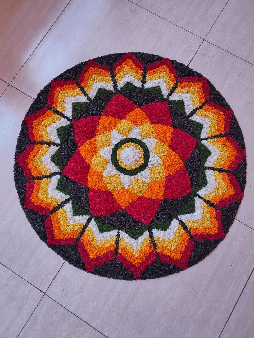 Stunning circular with floral layer pattern pookolam image