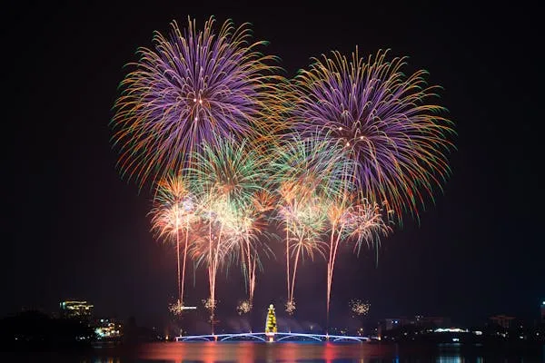 Stunning Firework Display over Water with Reflections