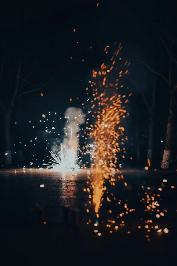 Stunning Firework Sparks Creating Figure in Dark Forest HD