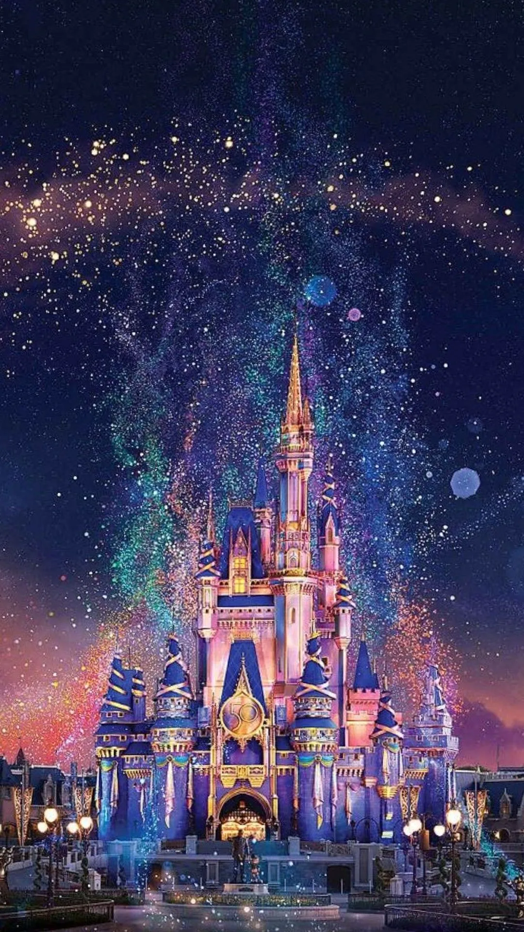 Stunning Fireworks Display above A Magical Castle Wallpaper