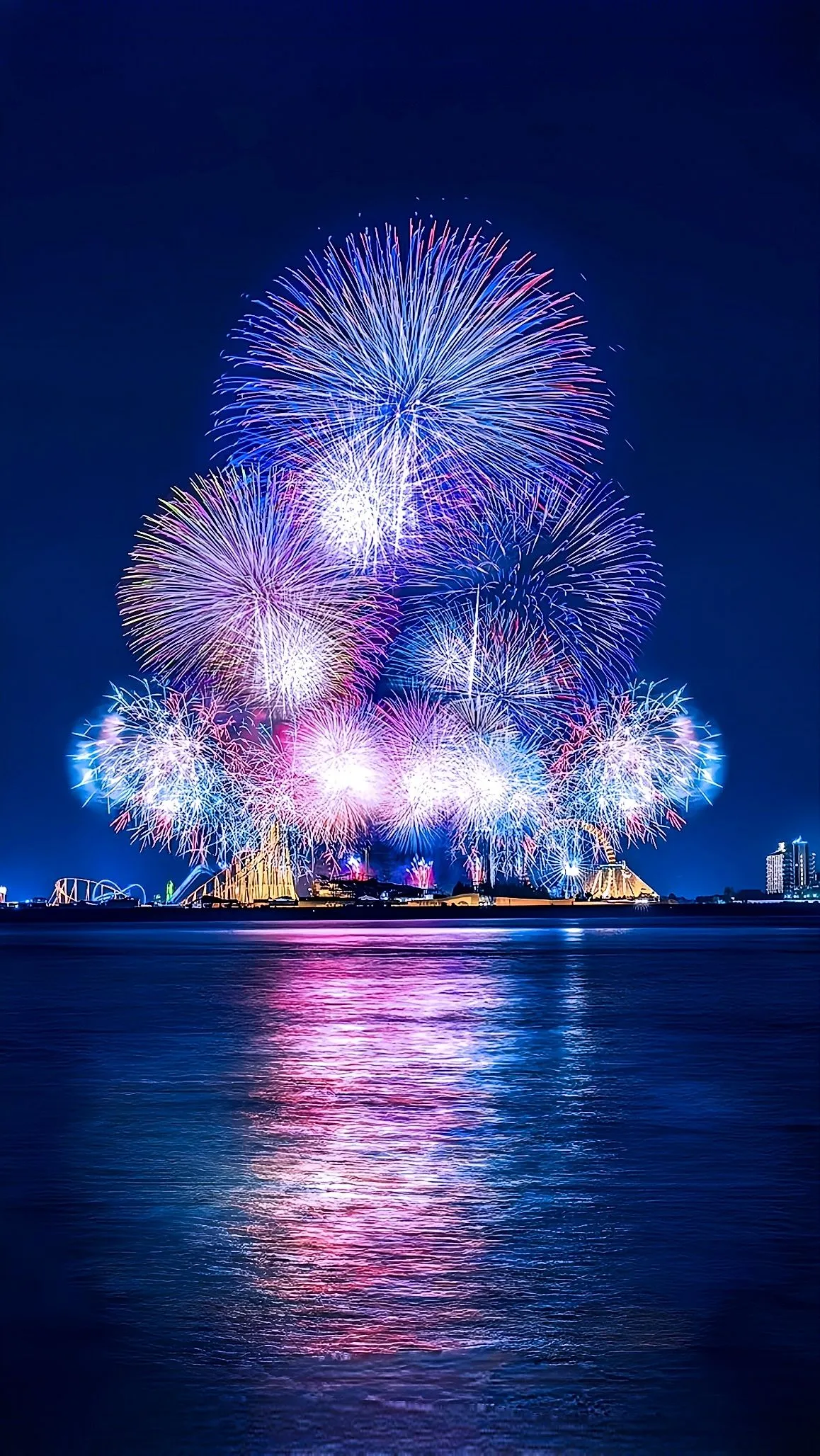 Stunning Fireworks Display Exploding over the Ocean at Night