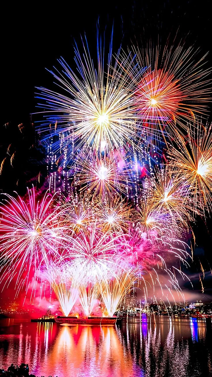Stunning fireworks display lighting up the dark night sky