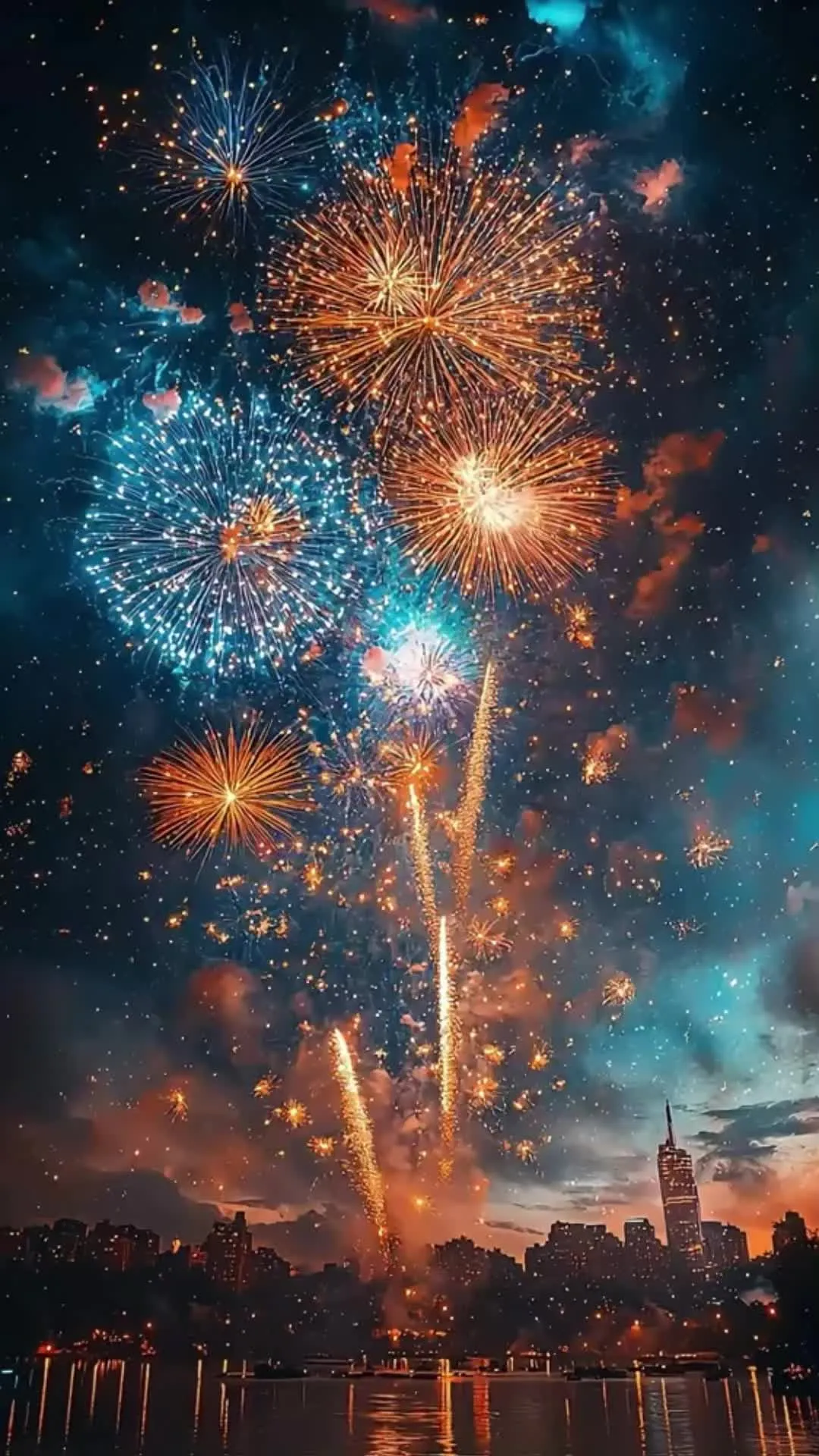 Stunning fireworks display with colorful bursts and trails