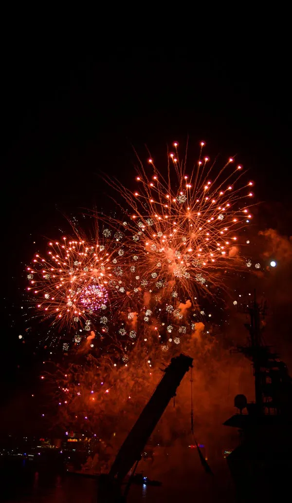 Stunning fireworks lighting up the night sky above crowd