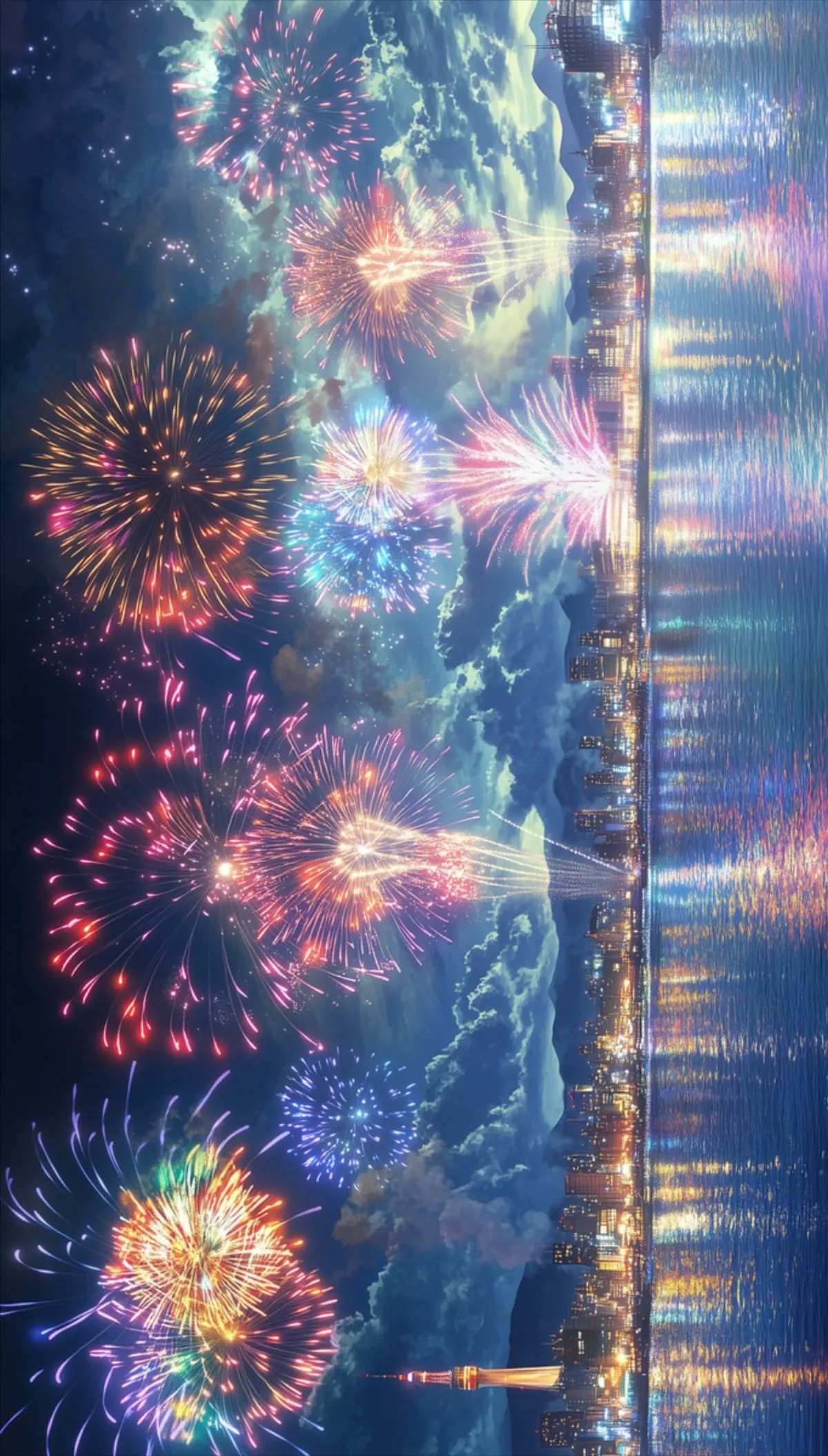 Stunning Fireworks Reflecting over Water 4K Wallpaper