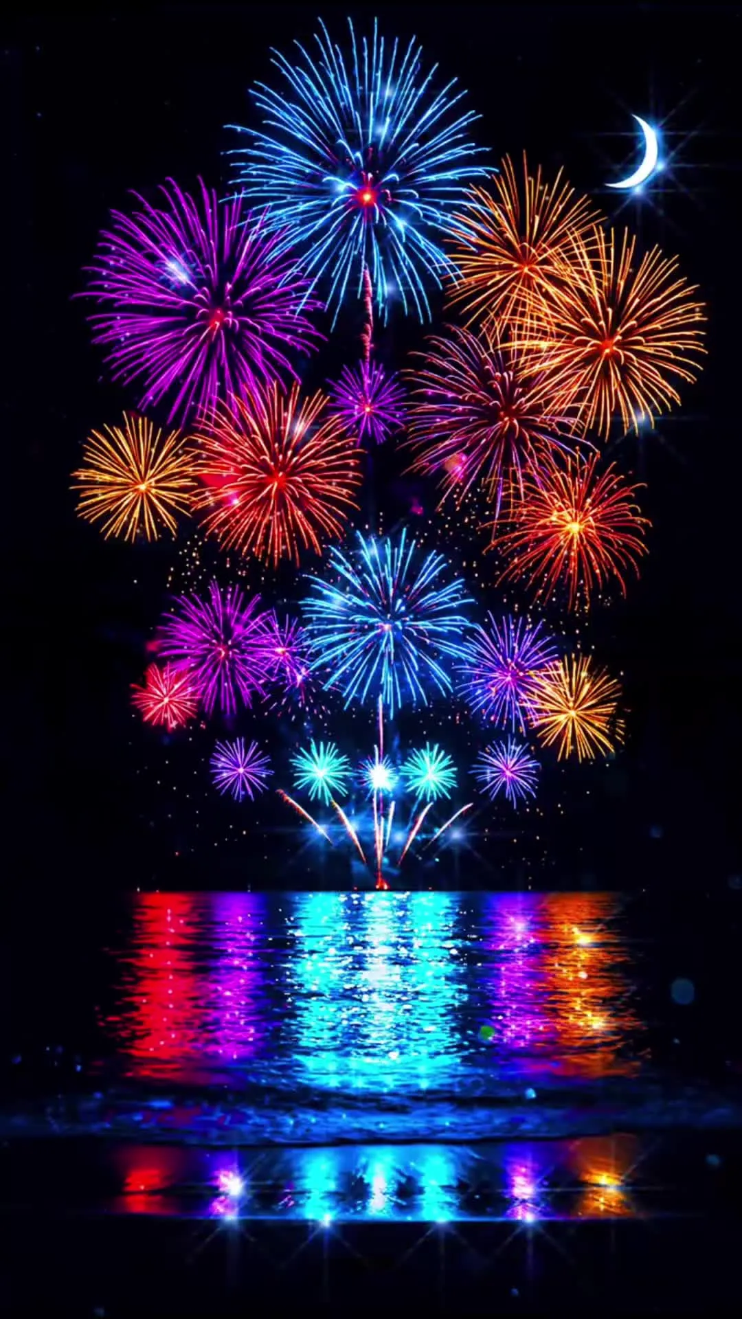Stunning fireworks with multicolor explosion in sky
