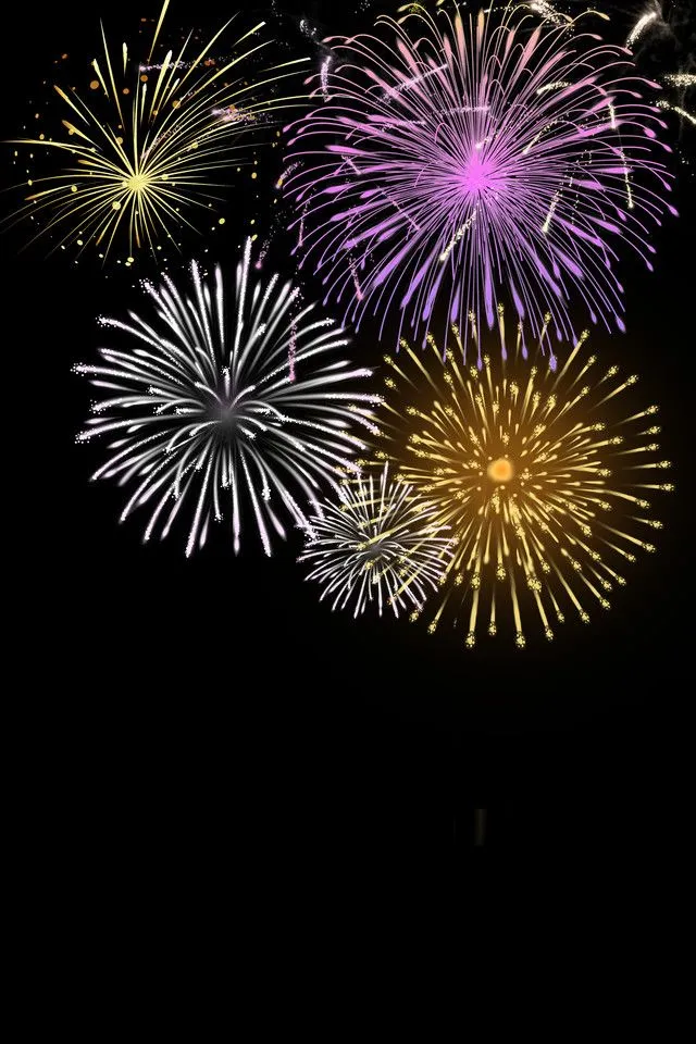 Stunning Golden with Purple Fireworks in the Dark Night Sky