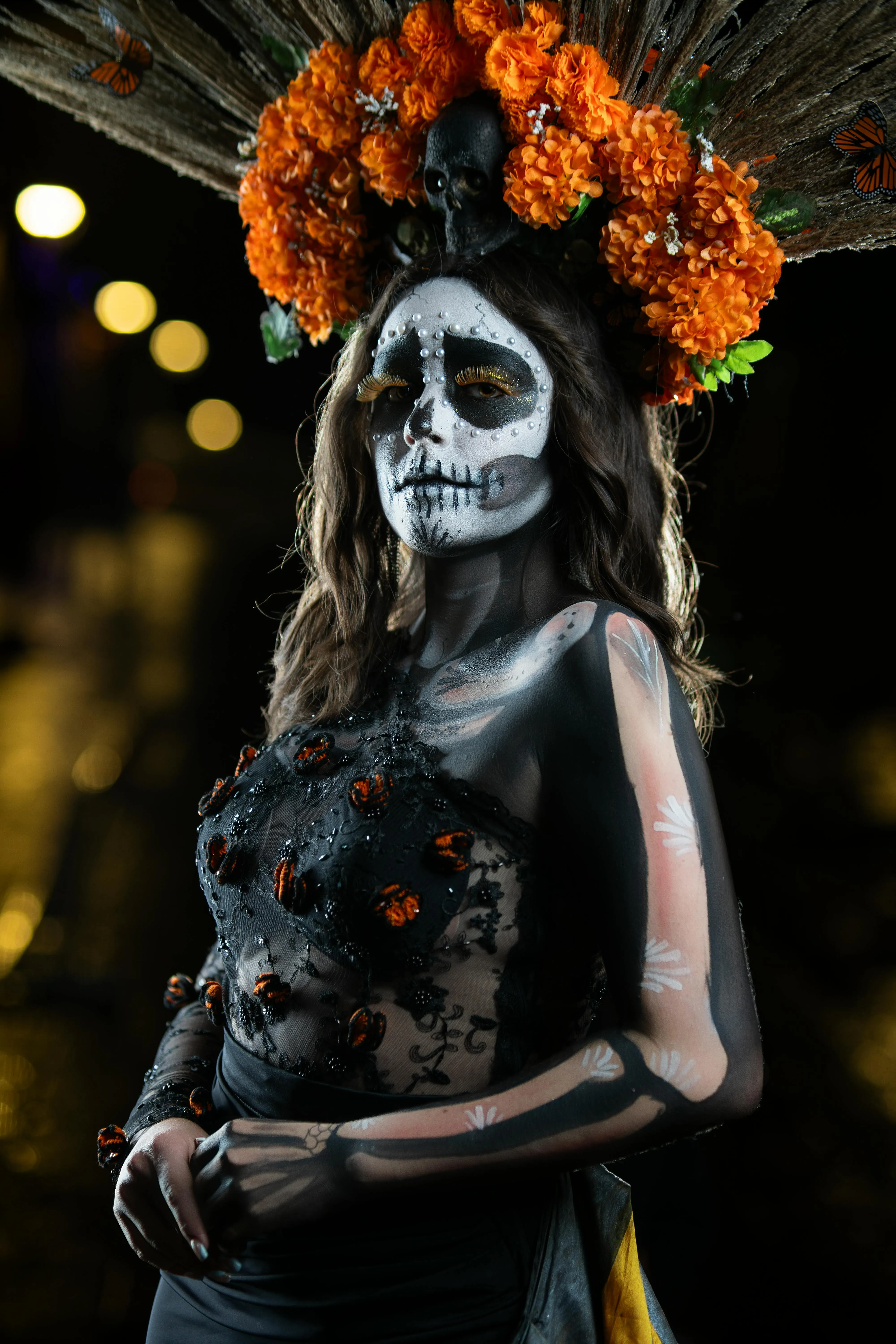 Stunning Halloween Festival Skull Makeup and Flowers HD
