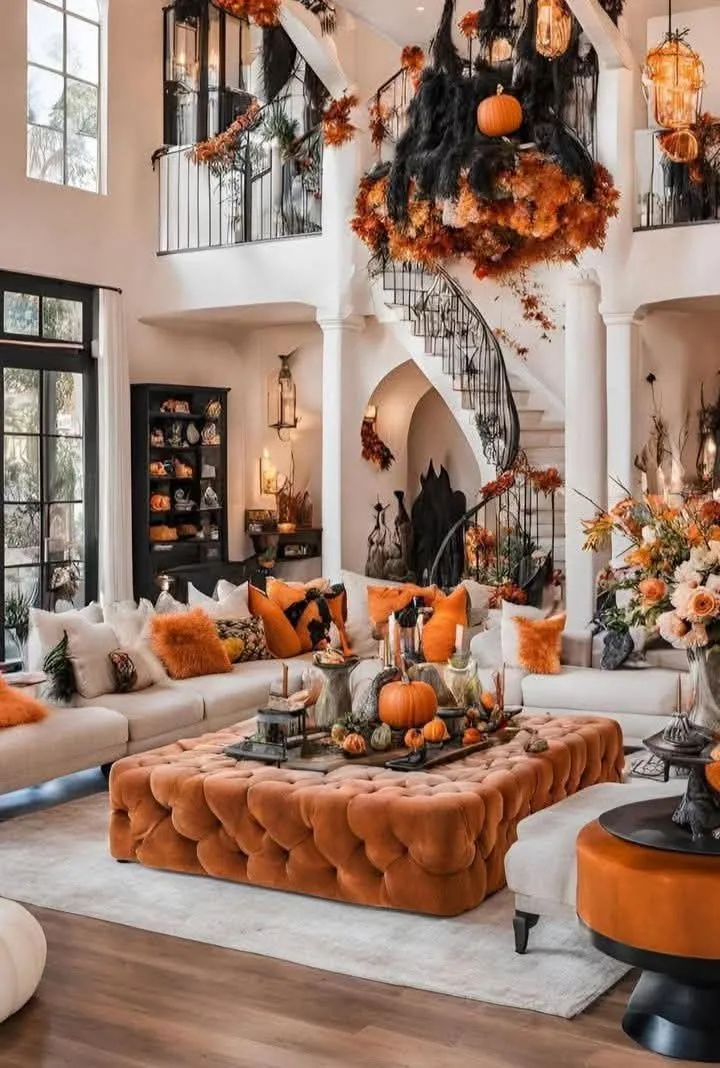 Stylish Living Room Decor Featuring Fall and Pumpkin Themes