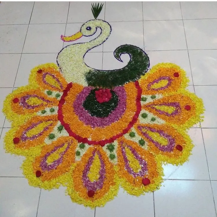 Swan Shaped Athapookolam design with flower petals image